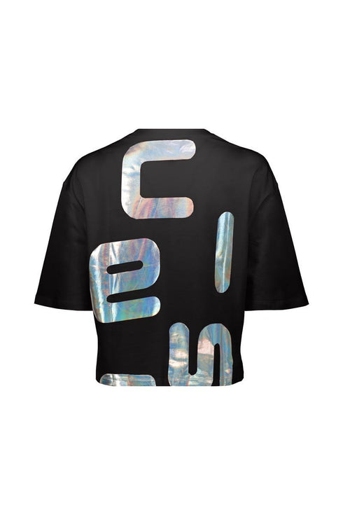T-shirt Donna JOCKEY in cotone jersey con logo lettering stampato Nero argento CIESSE PIUMINI- Francavilla Moda